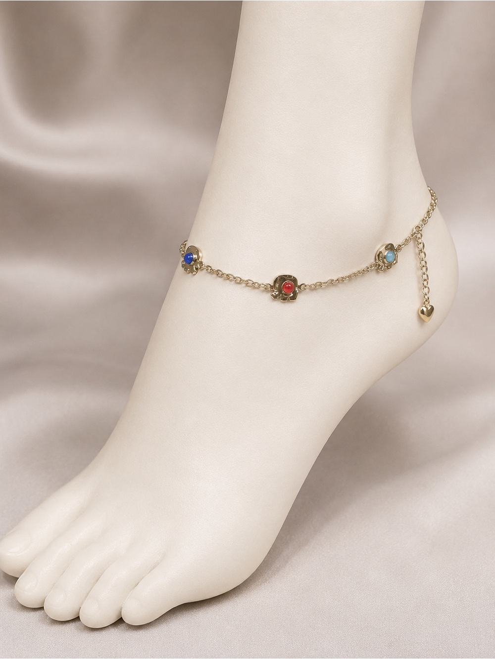 GOLD FILLED Elephant Anklet with Multi-Colored Gem Accents - WATERPROOF